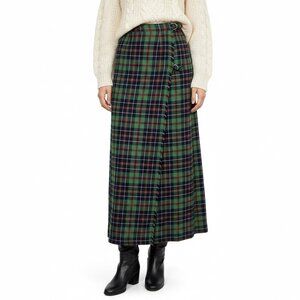 Vintage 90s Wool Plaid Pleated Maxi Skirt Sz M Green Heritage Old Money Tartan